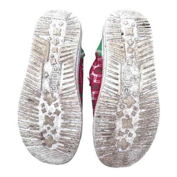 Hey Dude Wally Youth Christmas Reindeer Print Shoes Size 12K Red & Green 12 Kids - Picture 7 of 8